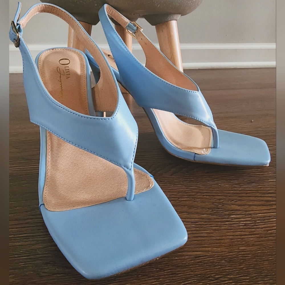 Light blue thong stiletto sandals